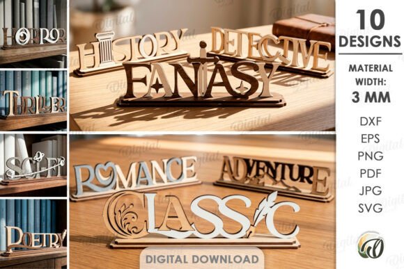 Download Book Genre Stands Bundle Laser Cut - Laser cut Collection