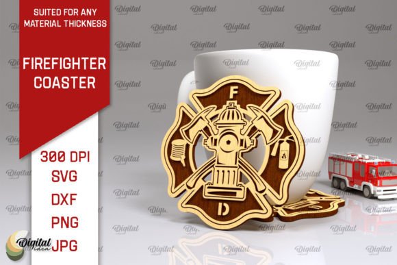 Download Firefighter Coaster Laser Cut Design - Laser cut Collection