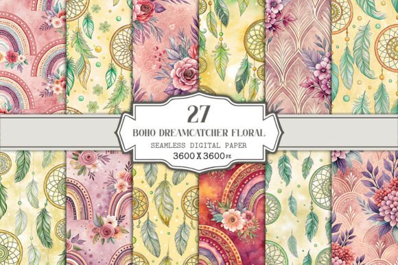 Download Boho Dreamcatcher Floral Seamless - Boho dreamcatcher Collection
