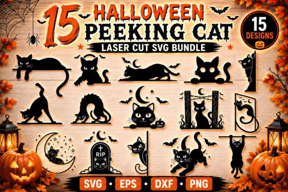 Download Halloween Peeking Cat Laser Cut Bundle - Laser cut Collection