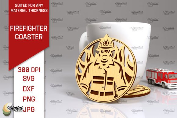Download Firefighter Coaster Laser Cut Design - Laser cut Collection